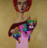 Constantine Popov, Multi-coloured Cat, 2023, Acrylic on Canvas