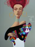 Constantine Popov, Woman with Cat, Acrylic on Canvas