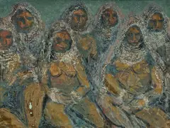 The Widows by Sali Herman, 1964, Oil on Canvas, sold Oct 2025