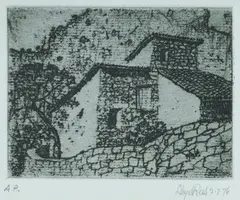 Memories of Europe: Farm House, Majorca by Lloyd Rees, 1976, Etching A/P, sold Oct 2025