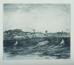 Wind on the Harbour by Lloyd Rees, 1978, Soft-Ground Etching 19/40, sold Oct 2025
