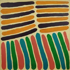 Mitjili Napurrula, Nulla Nullas, 2005, Accompanied by 4 colour photographs of the artist in the process of painting the work