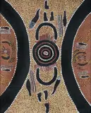 Turkey Tolson Tjupurrula, Wati Kutjara at Lampintja, Pintupi, 1979, Acrylic on Canvas Board