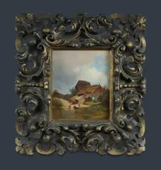 Anton Zwengauer, Alpen Bauernhof, 1844, Oil on Board