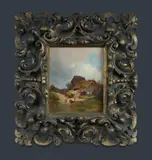 Anton Zwengauer, Alpen Bauernhof, 1844, Oil on Board