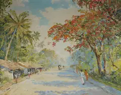 Alexander Sofronoff, Village Scene, Ceylon, Oil on Canvas