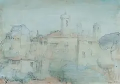 Tuscan Town No.4 by Lloyd Rees, 1973, W/Clr & Pencil, sold Aug 2025