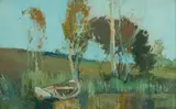 Sydney Long, Rowboat on Lake Narrabeen, Oil on Board