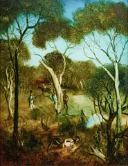 Pro Hart, The Death of Ben Hall, Oil on Board