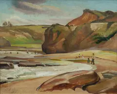 Day at the Beach - South Coast, NSW by Adelaide Elizabeth Perry, 1929, Oil on Canvas, sold Aug 2025