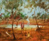 Hugh Sawrey, Swagman by a Billabong, Oil on Canvas