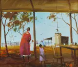 Hugh Sawrey, When Dad Comes Riding Home,' from the Boundary Riders Series, Oil on Board