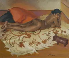 Reclining Nude on Patterned Rug by Adelaide Elizabeth Perry, 1936, Oil on Canvas, sold Aug 2025