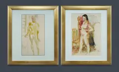 Jean Appleton, (2), Nude Study, c.1960, no signature apparent, oil & mixed media on paper (48x32cm); and Figure Study, c.1960, signed lower left, w/clr (48.5x26.5cm)