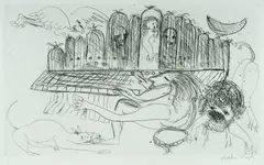 Arthur Boyd, Untitled (Man Playing the Organ), 1994, Etching 7/75