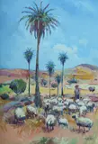 Piers Bateman, Shepherd and Palm Trees, Spain, 1985, Oil on Canvas on Board