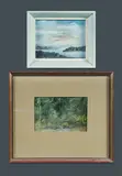 Thelma Clune, (2), Tropical Ferns after Dobell, gouache (9.5x14.5cm); and Sydney Harbour, 1980, inscribed verso, oil on board (11x14.5cm)