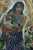 Mother and Child by Roger San Miguel, Oil on Board, sold Jul 2025