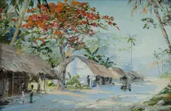 Alexander Sofronoff, Village, Ceylon, Oil on Board