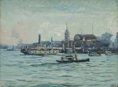Milson's Point Ferry Wharf, Sydney by Will Ashton, 1925, Oil on Canvas on Board, sold Jul 2025