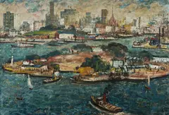 George Lawrence, City Skyline from Ball's Head, 1964, Oil on Board
