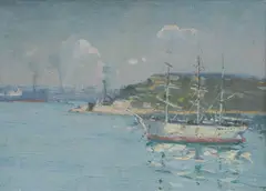 Robert Waden, The 'Sobraon' in Sydney Harbour, Oil on Canvas on Board