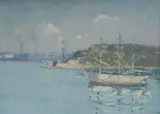 Robert Waden, The 'Sobraon' in Sydney Harbour, Oil on Canvas on Board