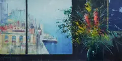 Herman Pekel, View to Luna Park, Sydney, Oil on Canvas