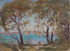 James Ranalph Jackson, Sydney Harbour Through the Trees, Oil on Board