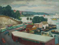 Grey Day, Sydney by John Santry, 1963, Oil on Canvas on Board, sold Jul 2025