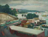 John Santry, Grey Day, Sydney, 1963, Oil on Canvas on Board