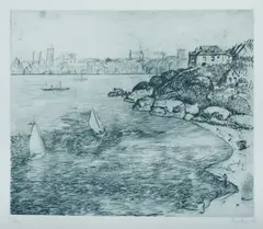 Quiet Bay by Lloyd Rees, 1978, Soft-Ground Etching 23/90, sold Jul 2025