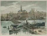 Frederic B. Schell, Darling Harbour, from the Pyrmont Bridge, c.1886, Hand Coloured Engraving