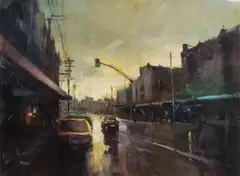 Herman Pekel, Street Scene, Oil on Paper