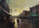 Herman Pekel, Street Scene, Oil on Paper