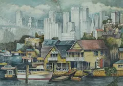 Cedric Emanuel, Lavender Bay Boatsheds, 1989, W/Clr & Pencil