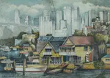 Cedric Emanuel, Lavender Bay Boatsheds, 1989, W/Clr & Pencil