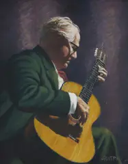 John Santry, Andrés Segovia (Spanish Guitarist) in Sydney, 1961, Oil on Board