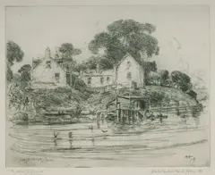 Old McMahon's Point, Sydney by Albert Henry Fullwood, 1927, Etching 7/50, sold Jul 2025