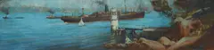 Dixon Copes, Steamer in the Harbour / Bradleys Head Light, Mosman, Oil on Board