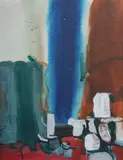 Eva Kubbos, Red and Blue, 1969, Oil on Canvas Board