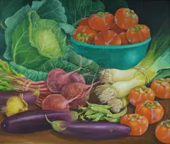 Charlotte Thodey, Still Life with Vegetables, Oil on Canvas