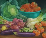 Charlotte Thodey, Still Life with Vegetables, Oil on Canvas