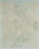 Norman Lindsay, Nymph with Satyr (Pursuit), Pencil