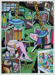 Bernard Ollis, 1/2 Sale Now, 1984, Pastel & Collage