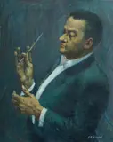 Dean Dixon [American Conductor, 1915-76] by J. Noel Kilgour, Oil on Hessian, offered Jul 2025