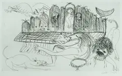 Untitled (Man Playing the Organ) by Arthur Boyd, 1994, Etching 29/75, sold Jul 2025