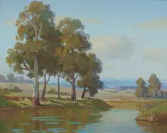 Erik Langker, A Placid Stream, Oil on Board