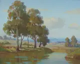 Erik Langker, A Placid Stream, Oil on Board