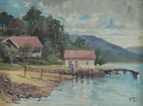 Nicholas Shiels, Boat House, Oil on Card
